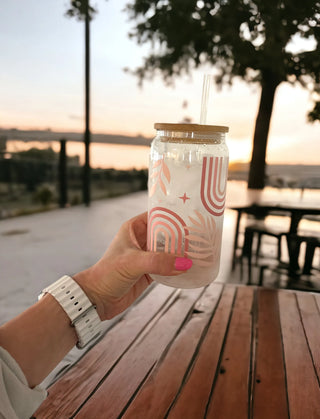 Glass Tumbler Personalized Flower Iced Coffee Cup with Name