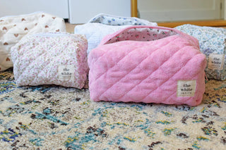 Floral Makeup Bag, Quilted Cotton Cosmetic Bag, Toiletry Bag Women
