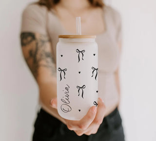 Custom Watercolor Floral Glass Tumbler Gift for Her