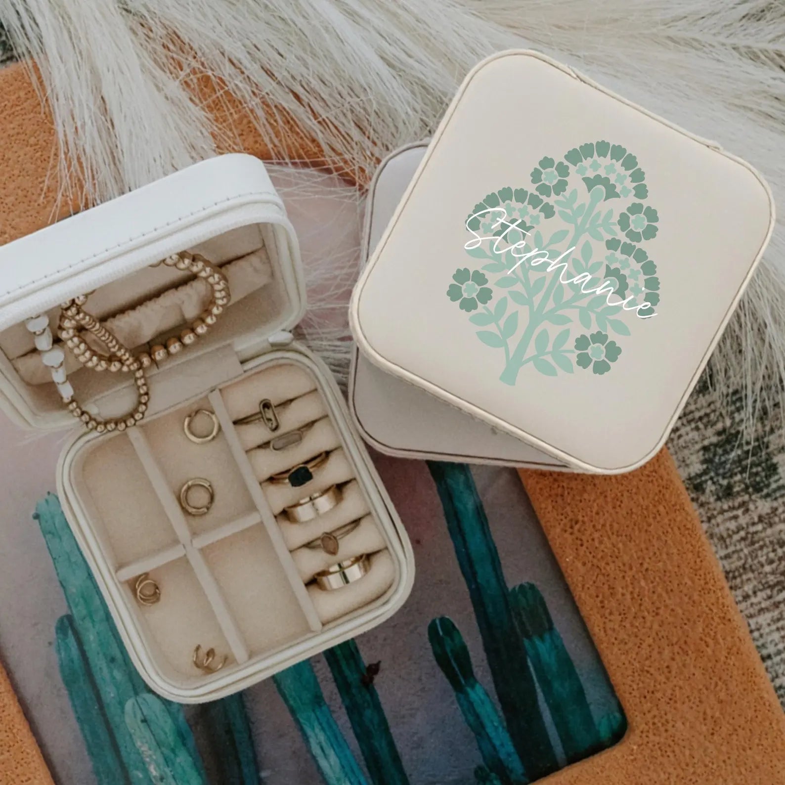Personalized Block Print Jewelry Travel Case