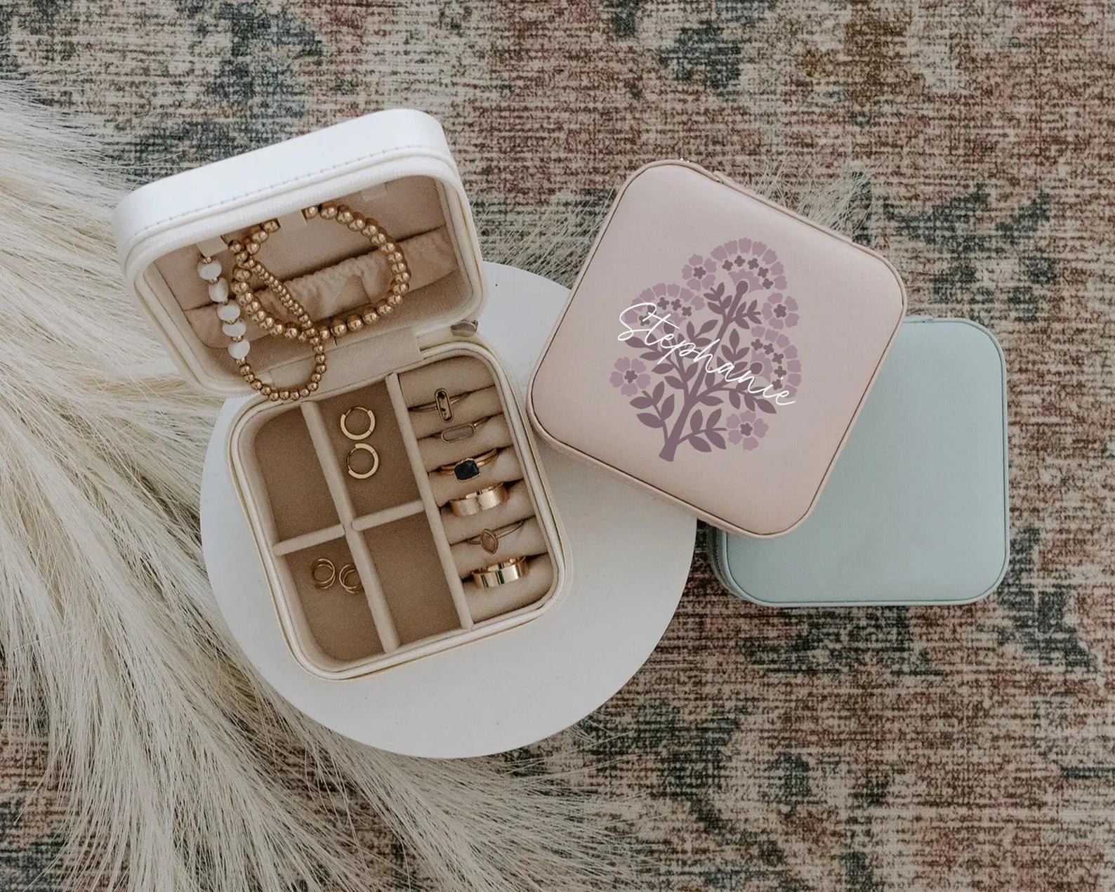 Personalized Block Print Jewelry Travel Case