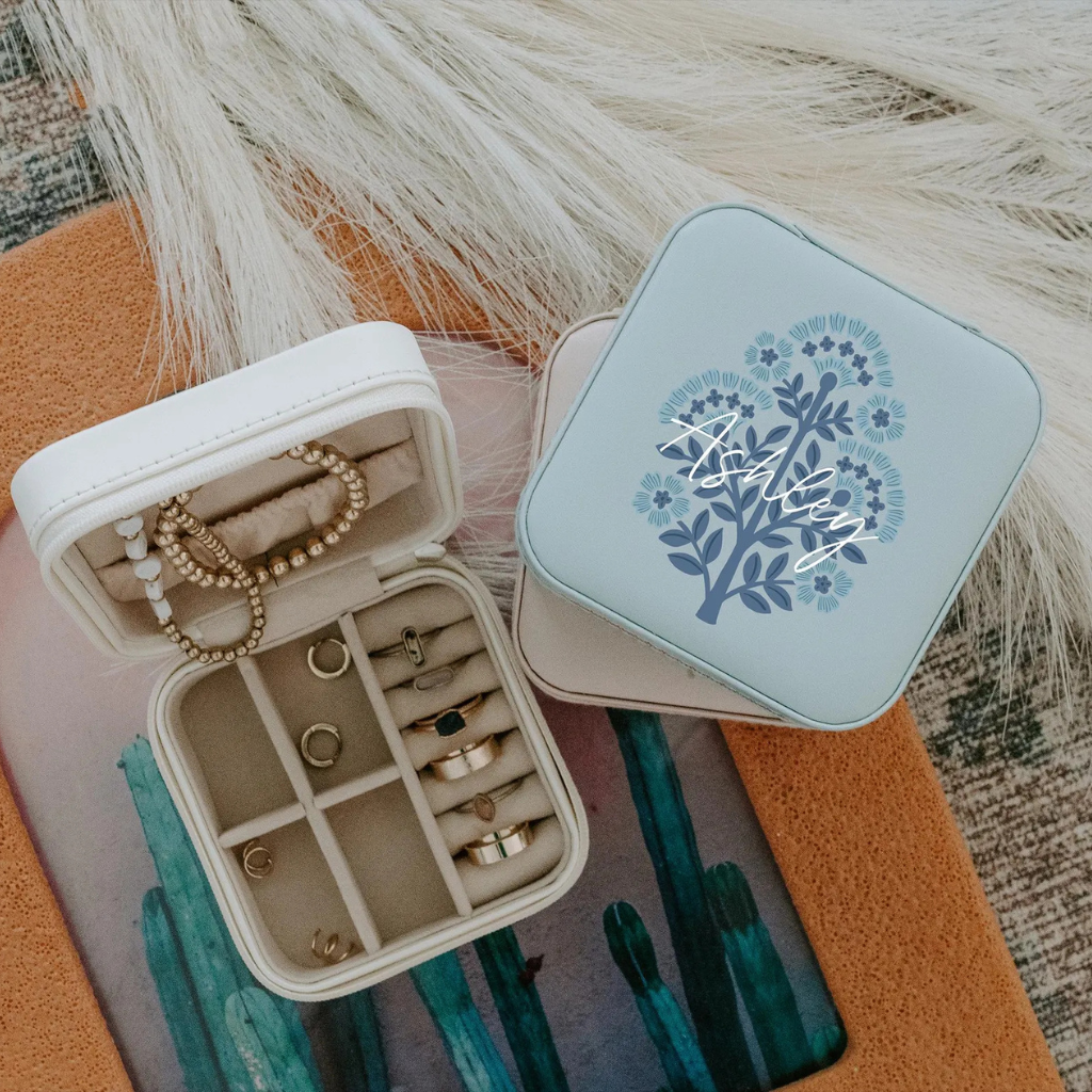 Personalized Block Print Jewelry Travel Case