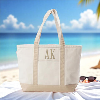 Large Canvas Monogrammed Classic Tote Bag w Zipper