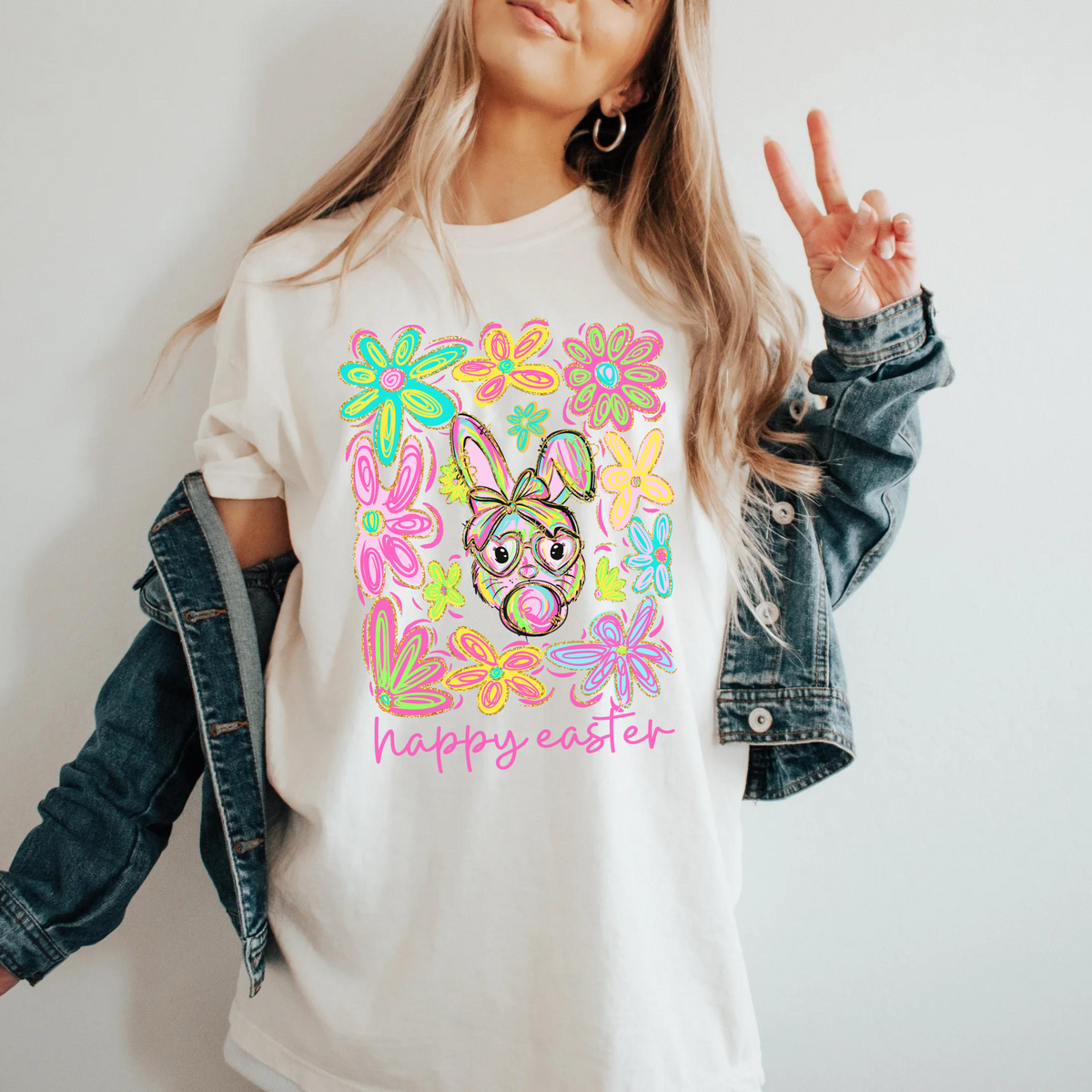 Happy Easter Bunny Doodle Comfort Colors Tee