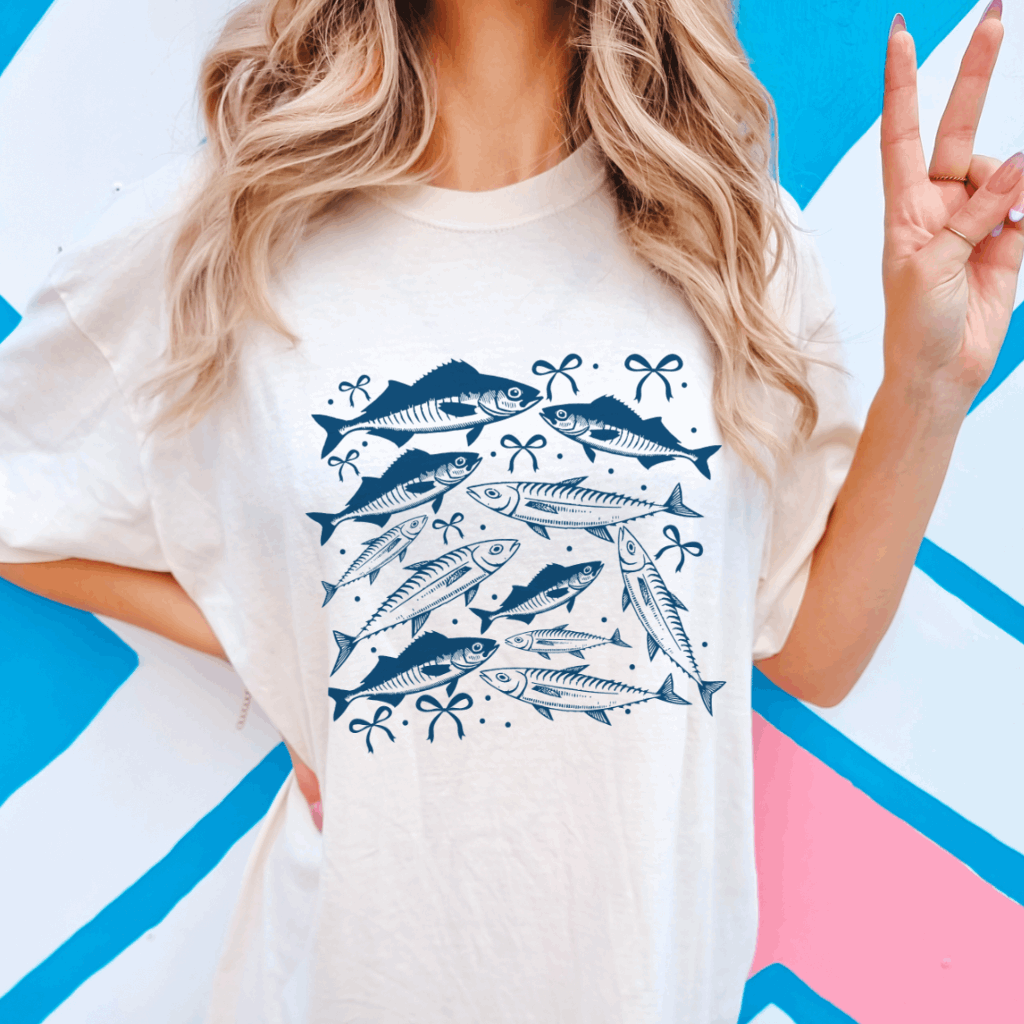 Ocean Fish and Bow Comfort Colors Graphic Tee