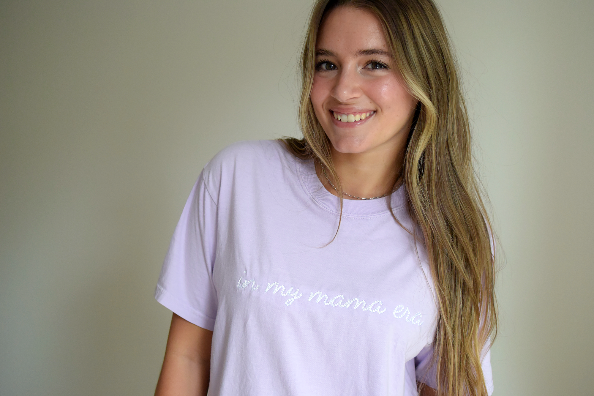 Embroidered 'In My Mama Era' Comfort Colors Tee, stylish and sentimental t-shirt with delicate embroidery, perfect for moms embracing every moment, made from soft, durable cotton for everyday comfort, available at Melody Faye.