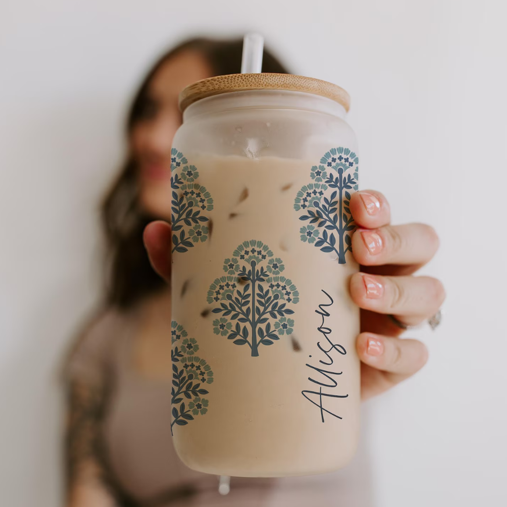 Personalized Block Print Glass Cup