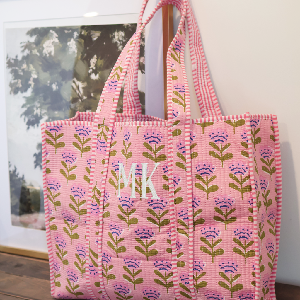 Custom Block Print Embroidered Tote