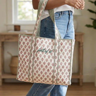 Embroidered Quilted Tote Bag