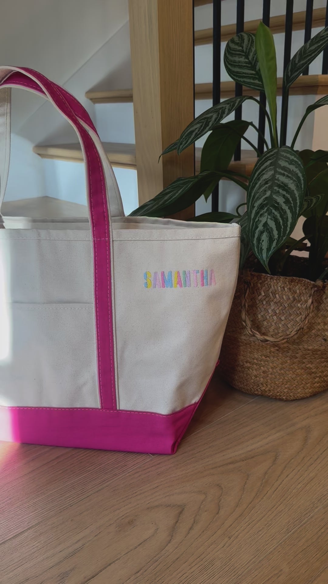 Embroidered Color Block Canvas Tote Bag Custom