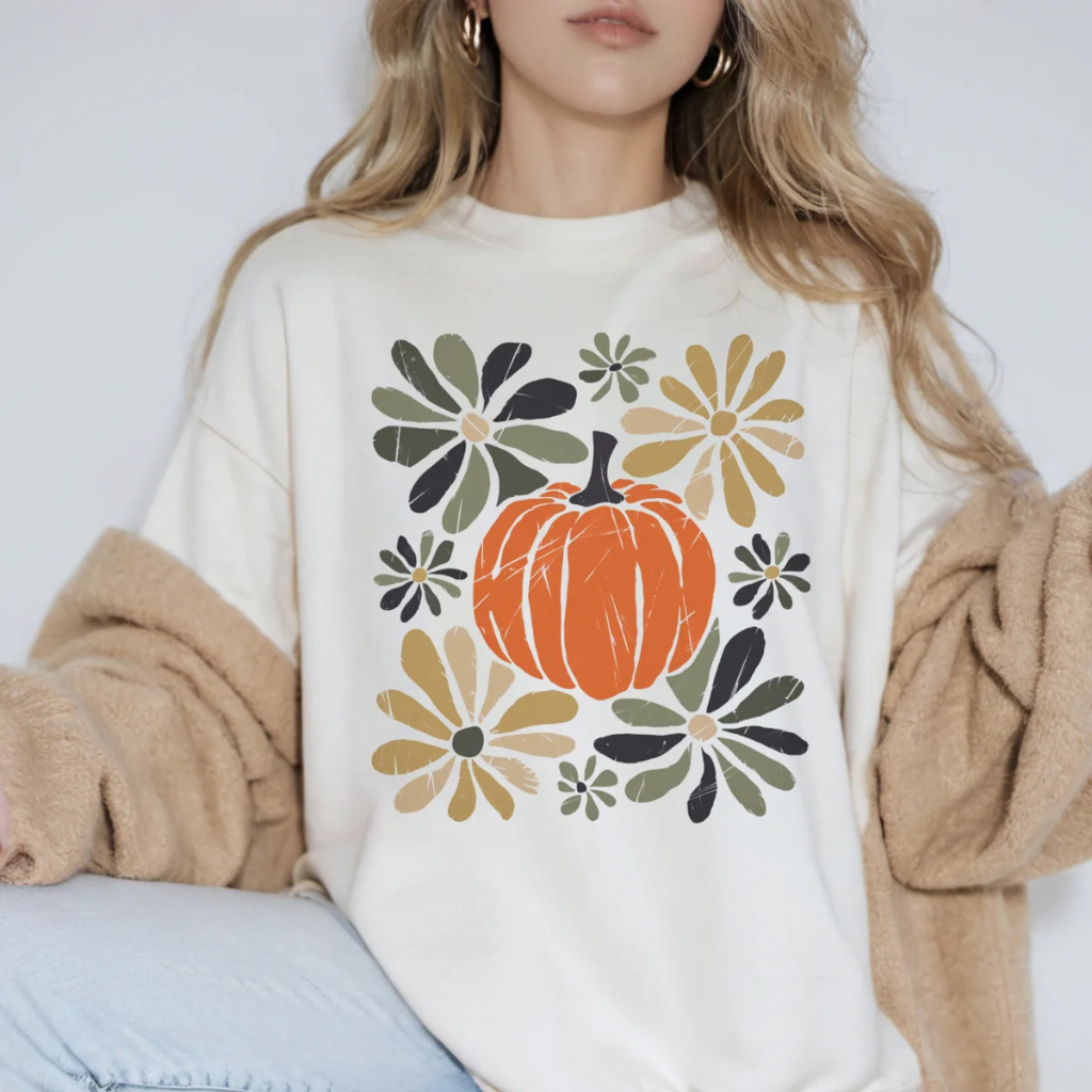 Pumpkin Floral Fall Comfort Colors Tee