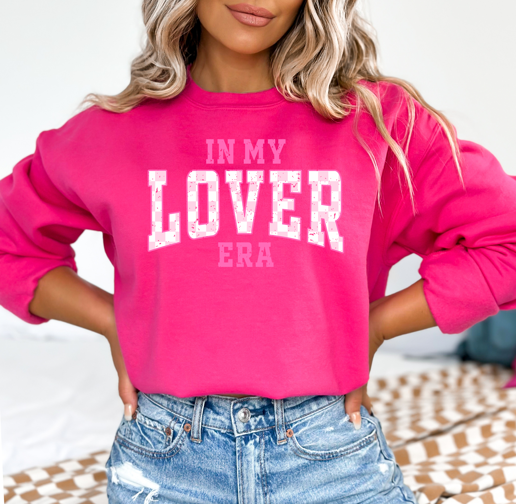 In My Lover Era Pink Embossed Valentines Day Sweatshirt