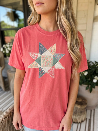 Floral Starbust Faux Quilted Vintage Comfort Colors Tee