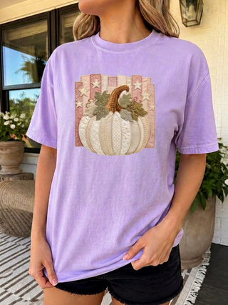 Starry Pumpkin Faux Patchwork Comfort Colors Fall Tee