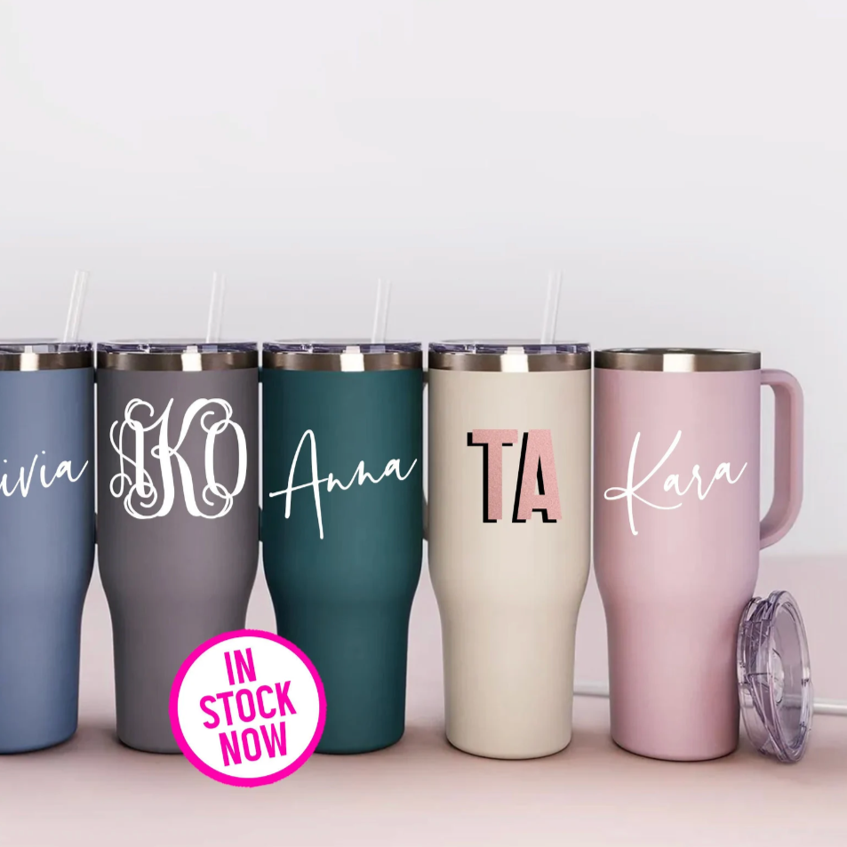 Personalized Stainless Steel Tumbler with Straw and Handle