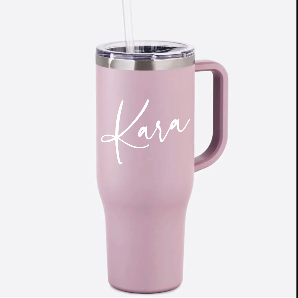 Personalized Stainless Steel Tumbler with Straw and Handle