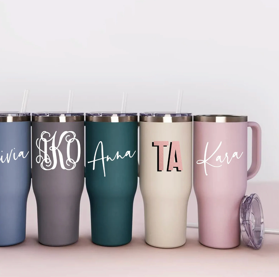 Personalized Stainless Steel Tumbler with Straw and Handle