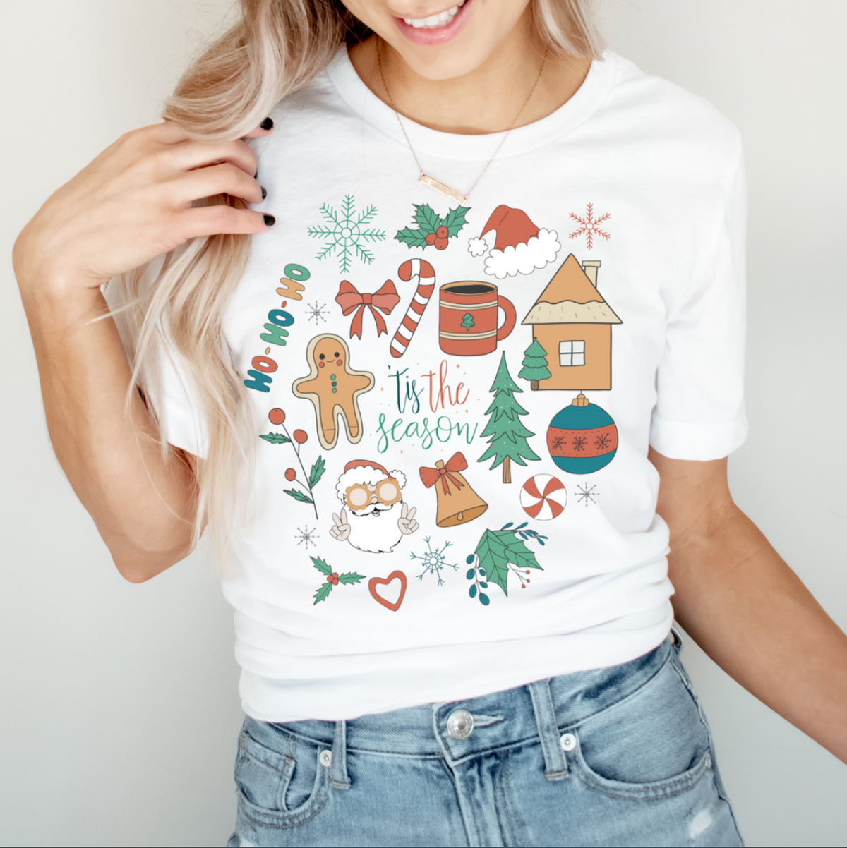 Christmas Doodles Santa Retro Christmas Women&#39;s Graphic Tee