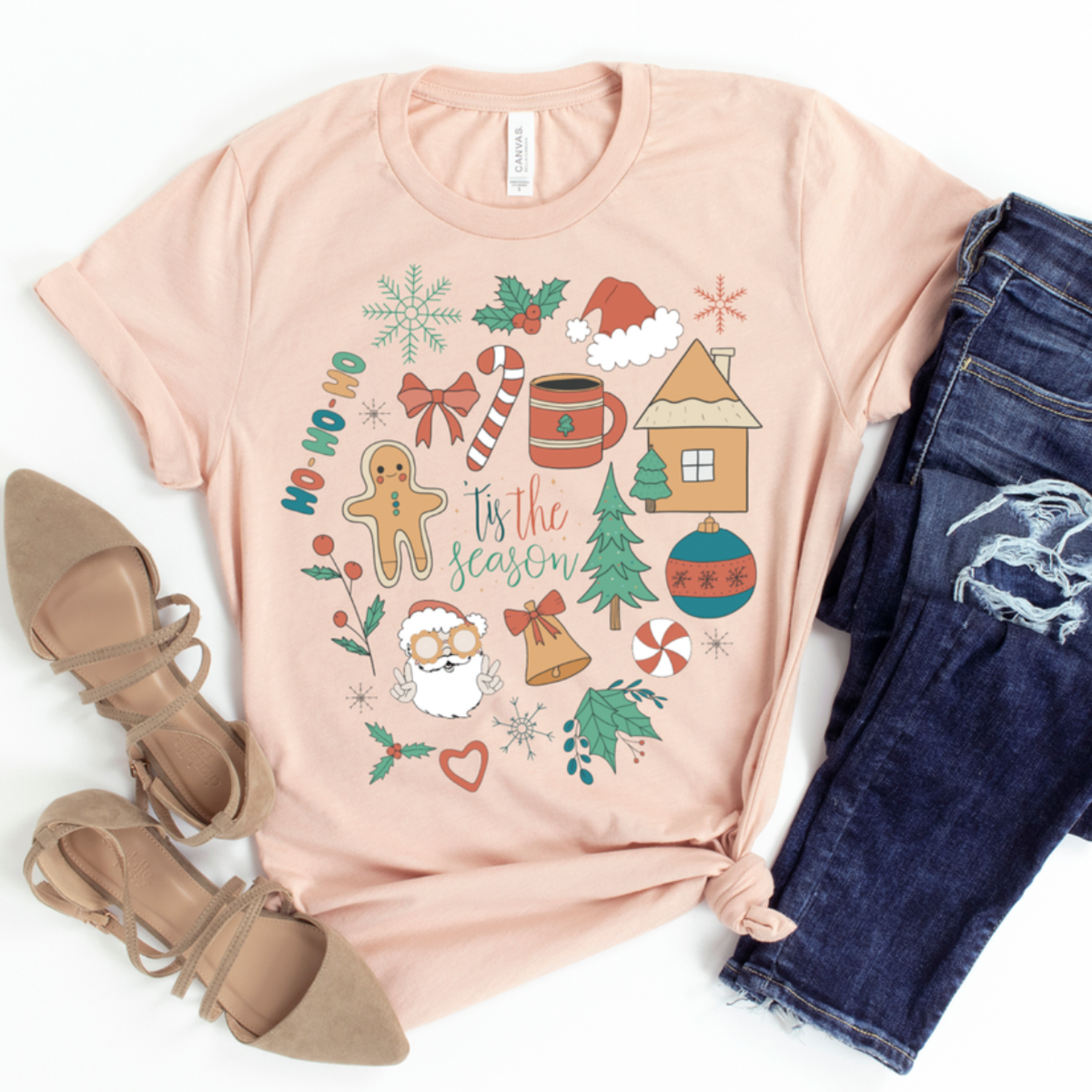 Christmas Doodles Santa Retro Christmas Women's Graphic Tee