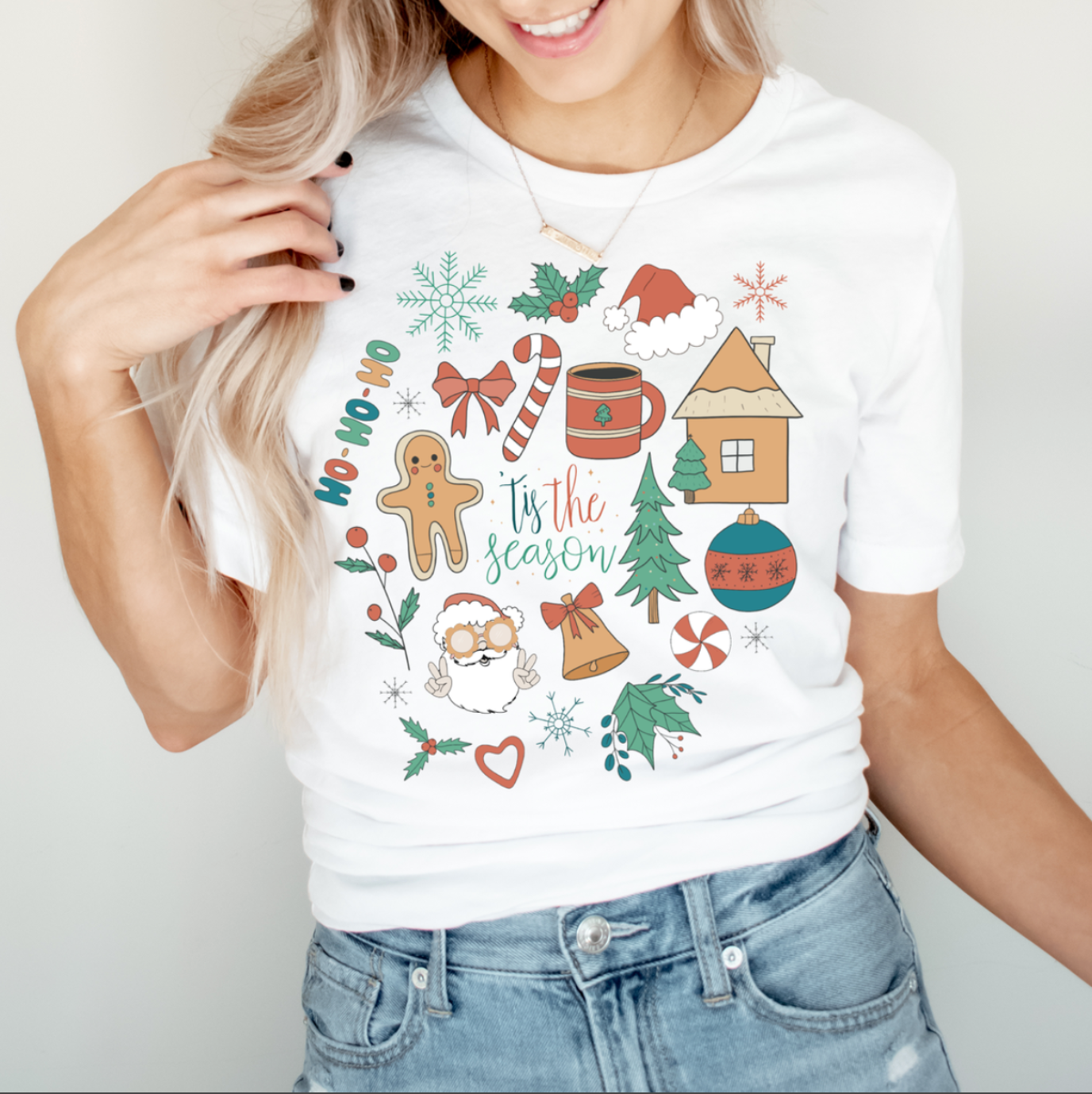 Christmas Doodles Santa Retro Christmas Women's Graphic Tee