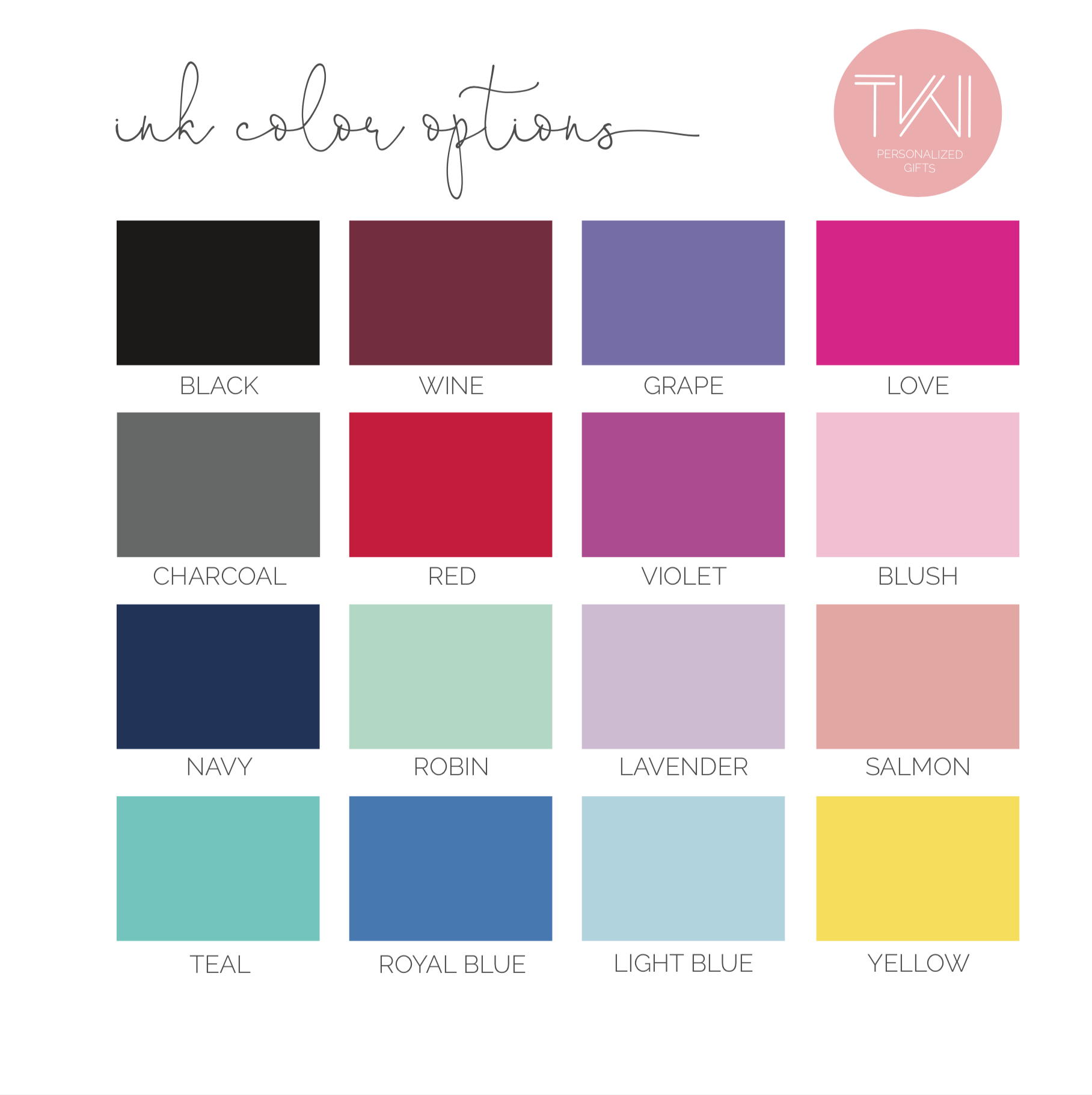 ink color options of Custom Personalized Stationery Note Card Set