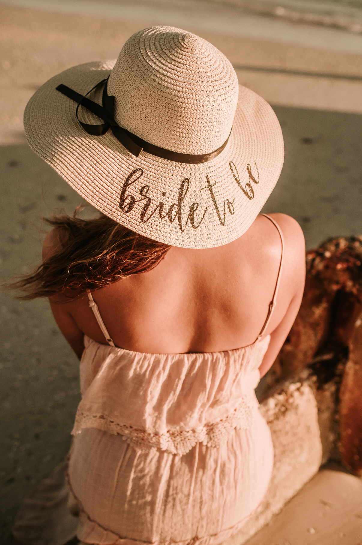Bride to Be Beach Hat Floppy Hat in Natural Color top