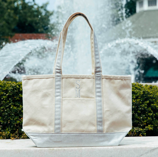 Metallics Medium Canvas Monogrammed Classic Tote Bag w Zipper