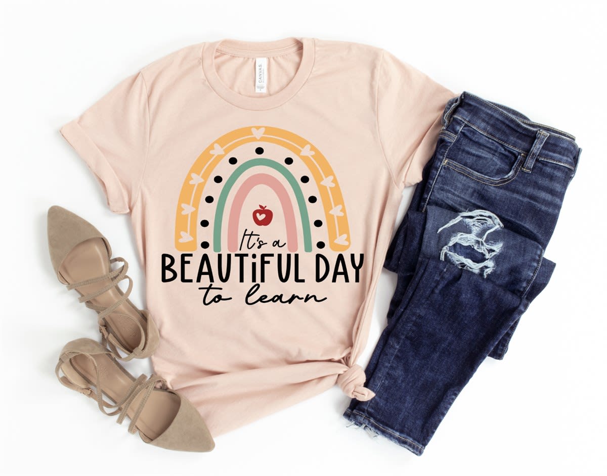 Rainbow: Beautiful Day to Learn | Teacher Gift Graphic Tees