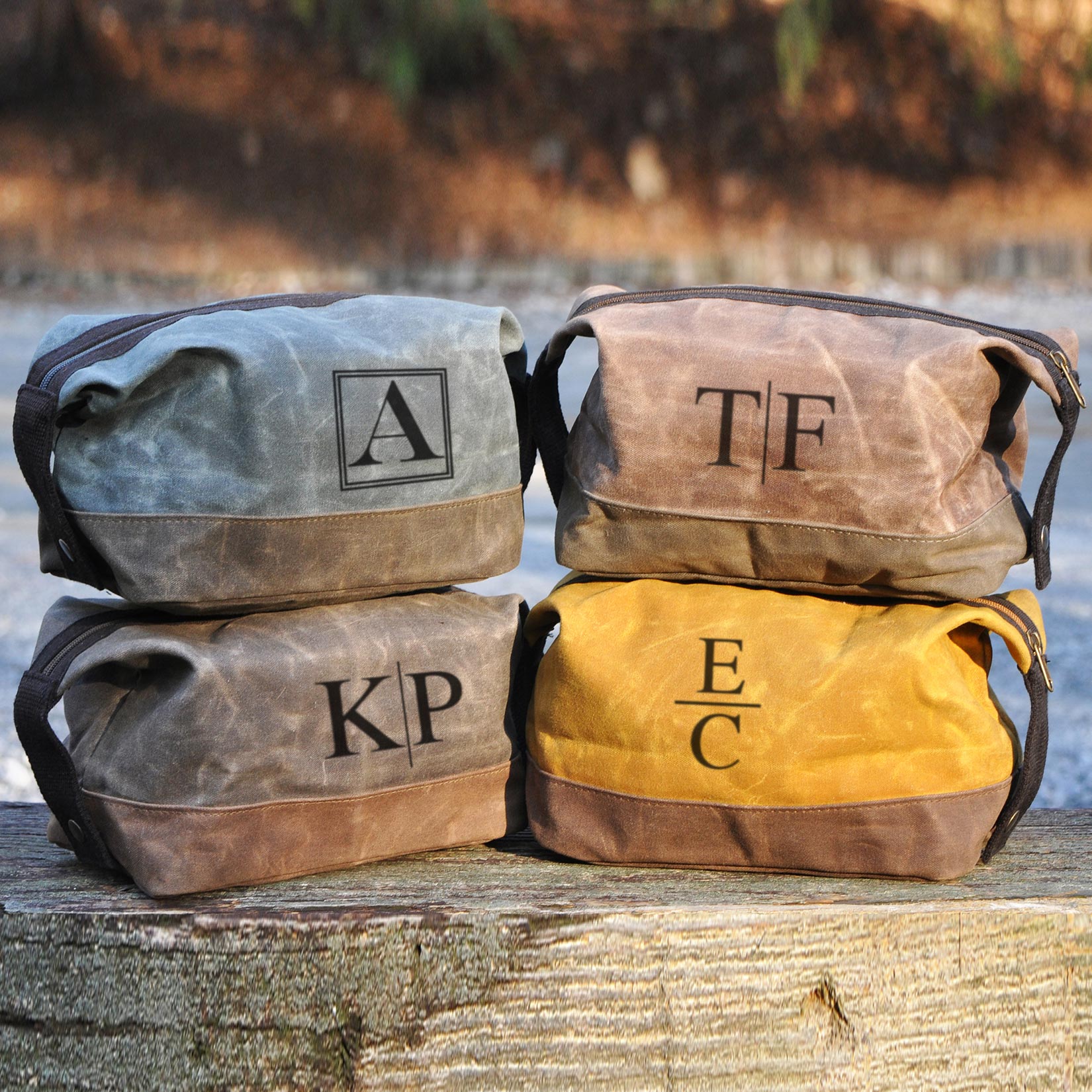 Groomsmen Gift Shaving Bag Dopp Kit side by side