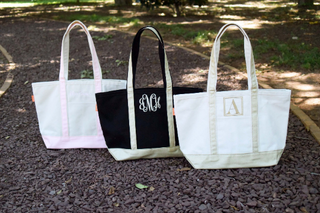 Metallics Medium Canvas Monogrammed Classic Tote Bag w Zipper