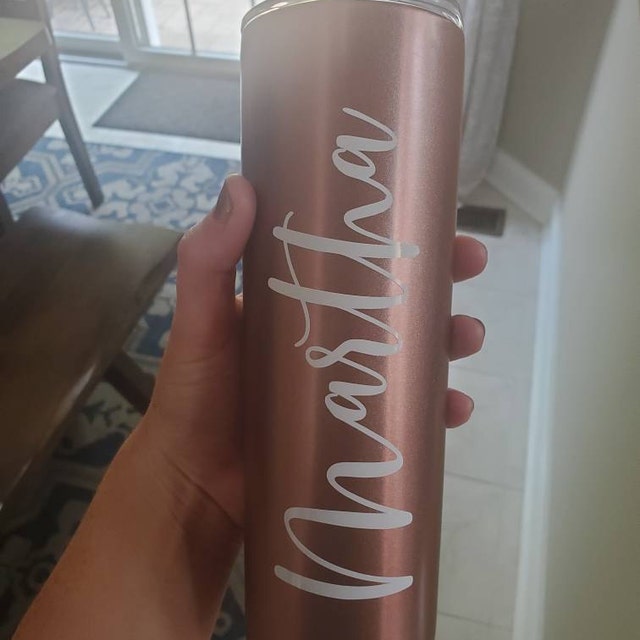 Personalized Stainless Steel Skinny Tumbler with Lid and Straw Madina Font