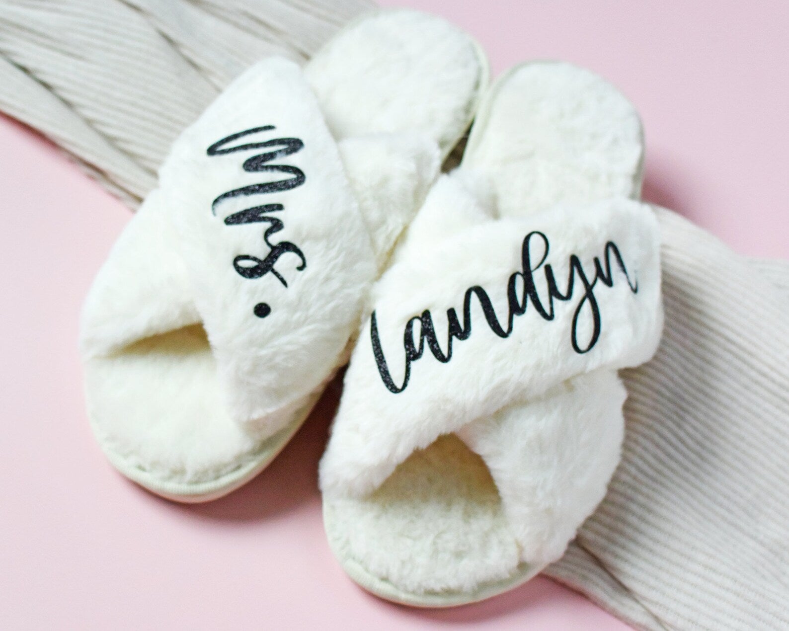 Personalized Fluffy Bridal Slipper