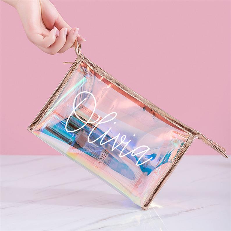 Bridesmaid Clear Makeup Bag with Gold Zipper